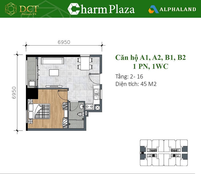 Thiết kế căn hộ charm plaza 1pn-1wc