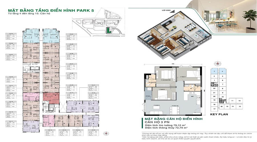 Mặt bằng tầng 4-15 Park 5 dự án căn hộ Picity High Park Q12