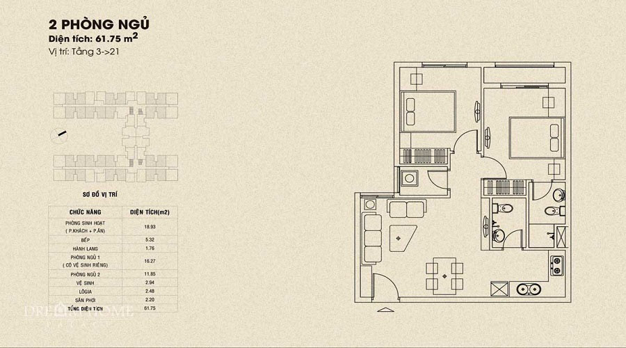 Thiết kế căn hộ 2Pn-62m2 Dream Home Palace Quận 8