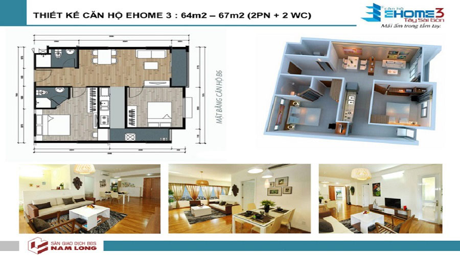 Thiết kế căn hộ 2Pn 64-68m2 Ehome 3 Bình Tân