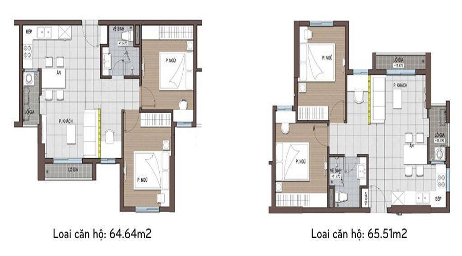 Thiết kế căn hộ 2Pn 65m2 Conic Riverside Q8