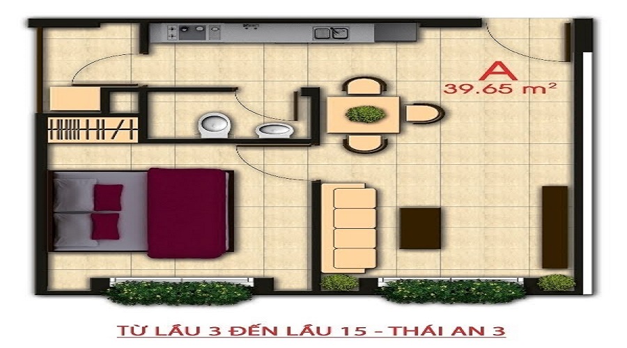 Thiết kế căn hộ 39m2 dự án Thái An Quận 12