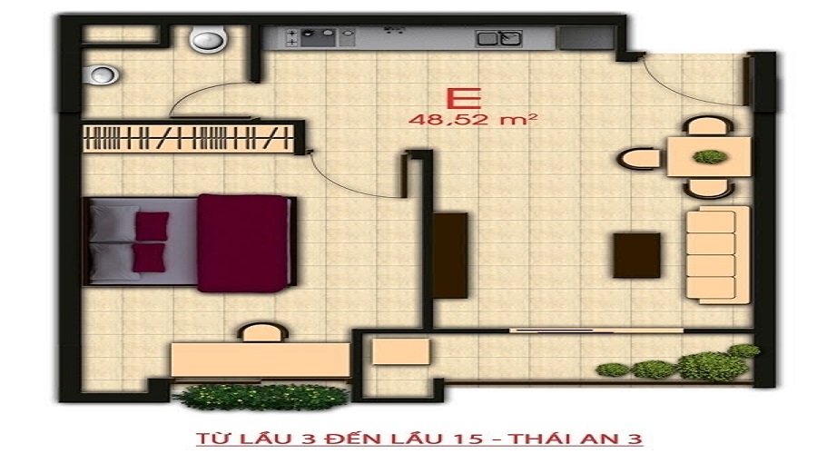 Thiết kế căn hộ 49m2 dự án Thái An Quận 12