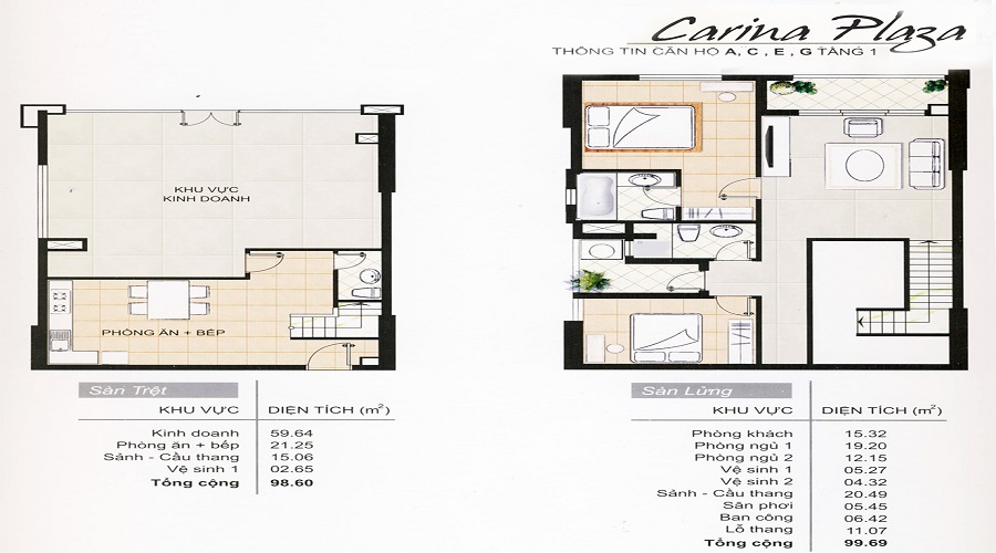 Thiết kế căn hộ A,C,E,G tầng 1 Carina Plaza Quận 8