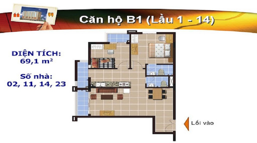 Thiết kế căn hộ B1 dự án Bàu Cát 2