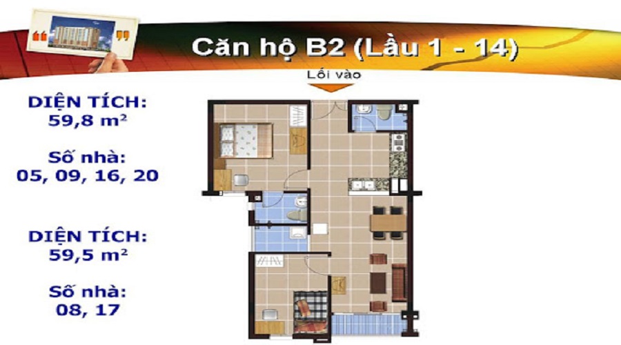 Thiết kế căn hộ B2 dự án Bàu Cát 2