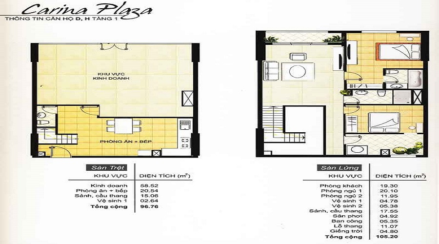 Thiết kế căn hộ D,H tầng 1 Carina Plaza Quận 8