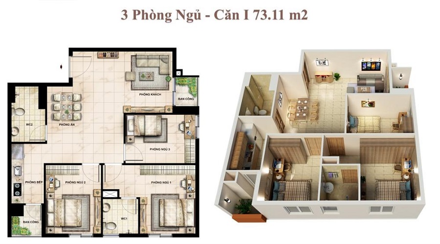 Thiết kế căn hộ I 73.11m2 Vision 1 Bình Tân