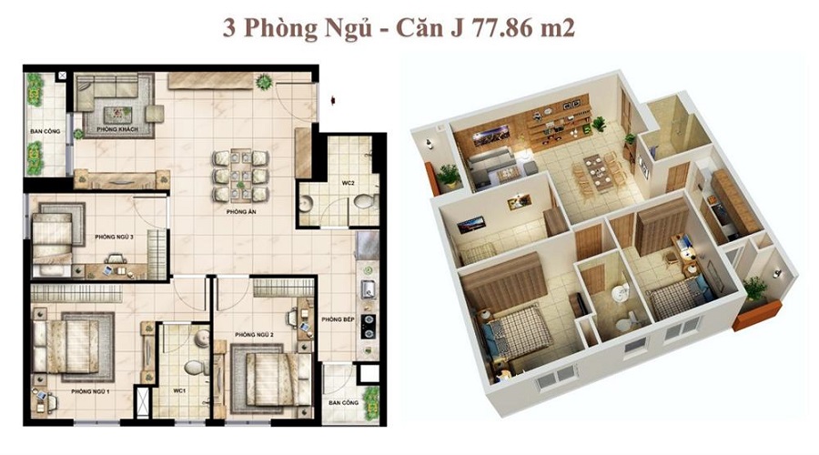 Thiết kế căn hộ J 77.86m2 Vision 1 Bình Tân
