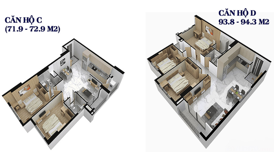 Thiết kế căn hộ mẫu C - D dự án Besco An Sương Quận 12