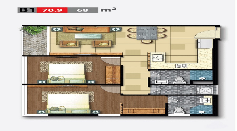 Thiết kế chi tiết căn hộ 2 Phòng Ngủ Charmington Quận 10