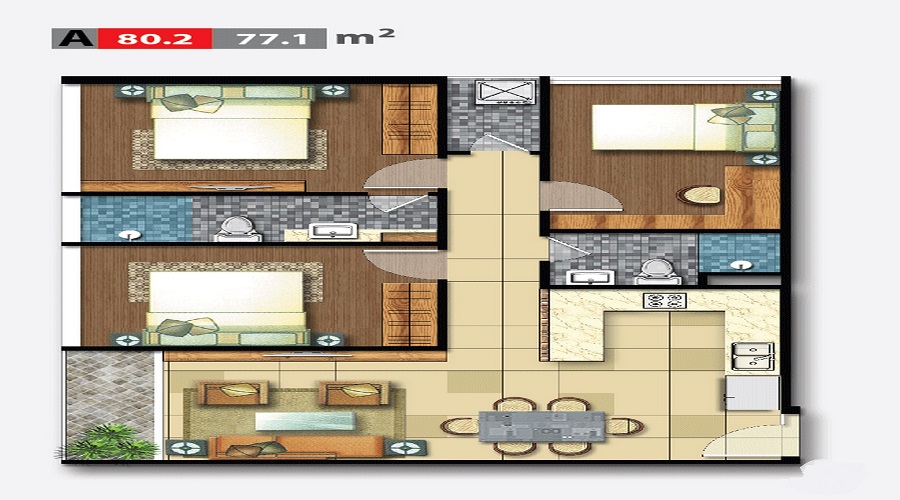 Thiết kế chi tiết căn hộ 3 Phòng Ngủ 80m2 Charmington Quận 10
