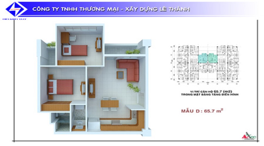 Thiết kế mẫu D 66m2 căn hộ Lê Thành An Lạc