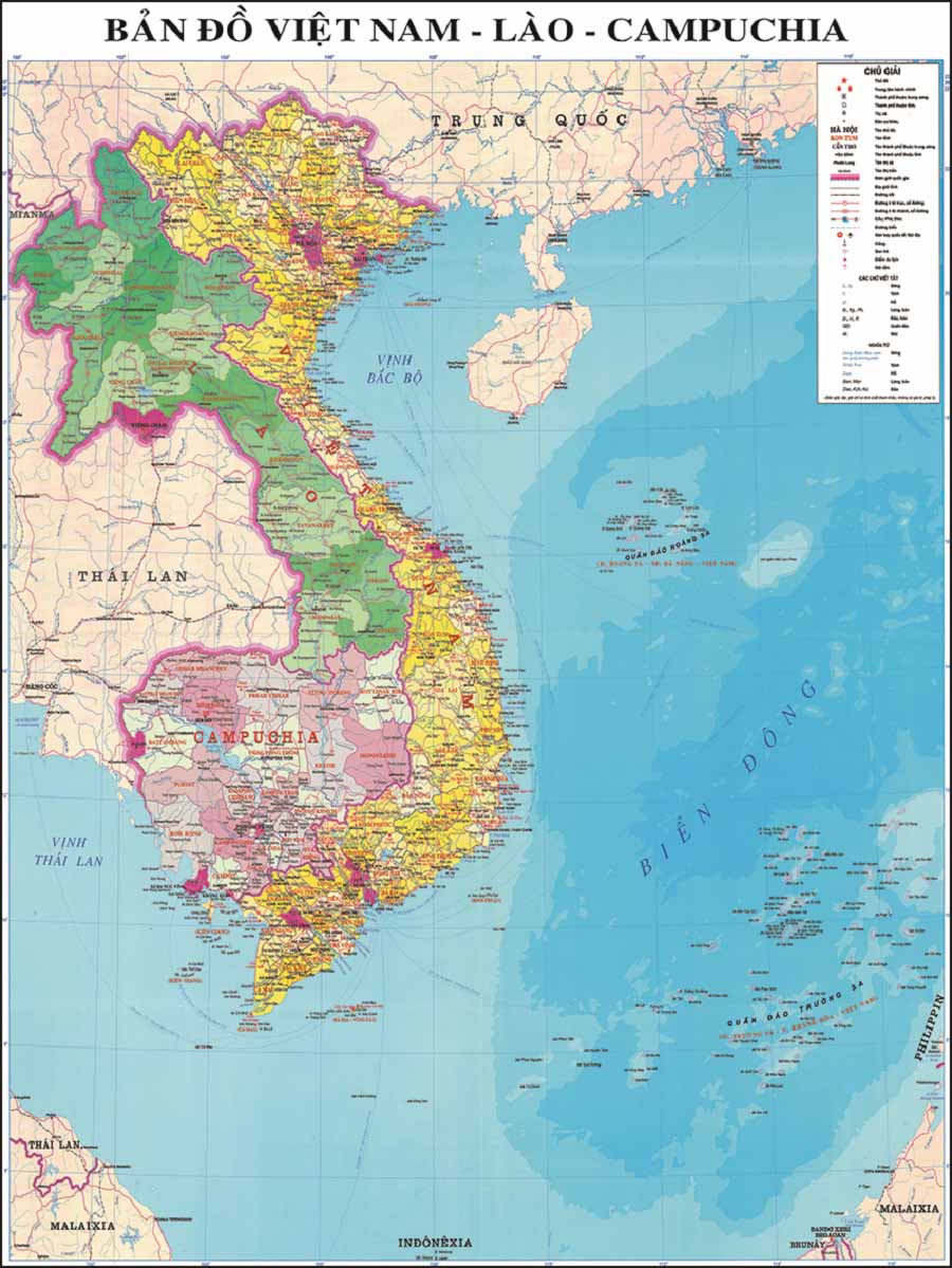 Bản đồ Việt Nam Lào Campuchia Thái Lan - Các nước Đông Dương