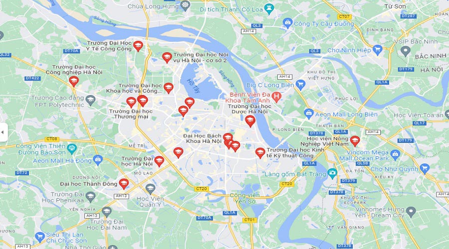 Bản đồ các trường đại học ở Hà Nội