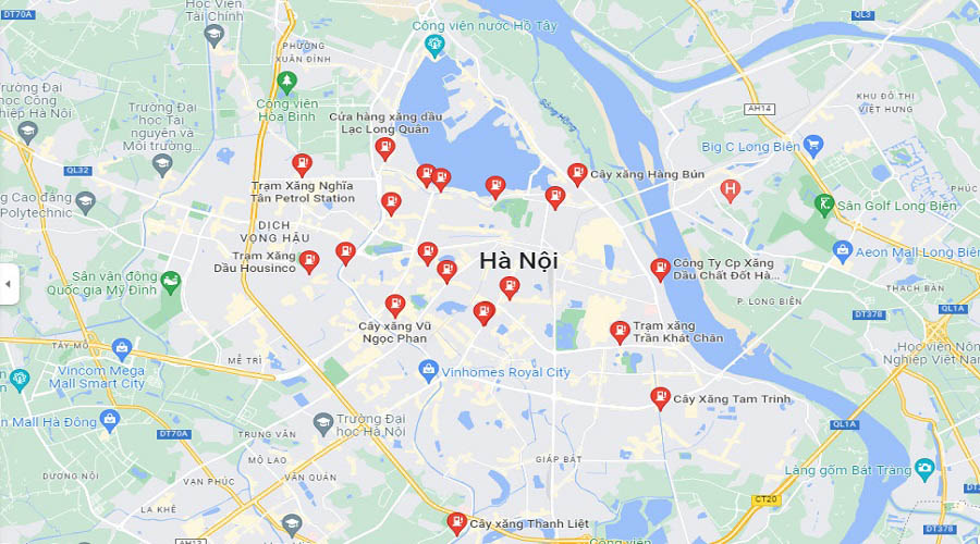 Bản đồ cây xăng Hà Nội