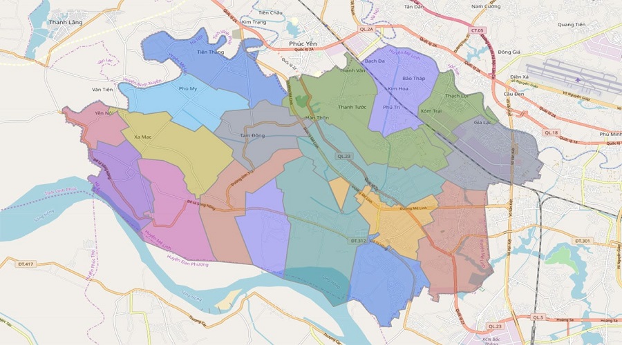 Bản đồ hành chính huyện Mê Linh Hà Nội﻿