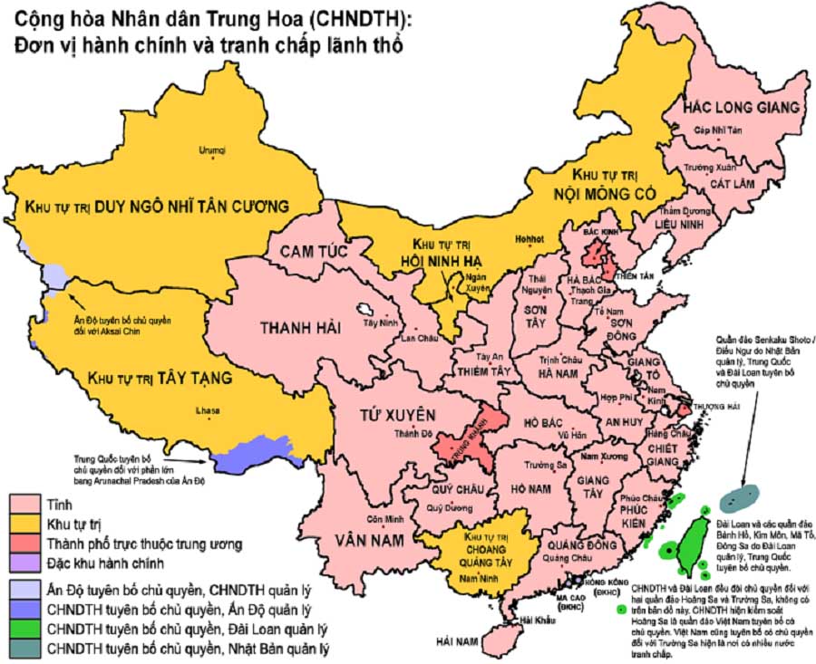 Bản đồ Trung Quốc cập nhật mới nhất hiện nay