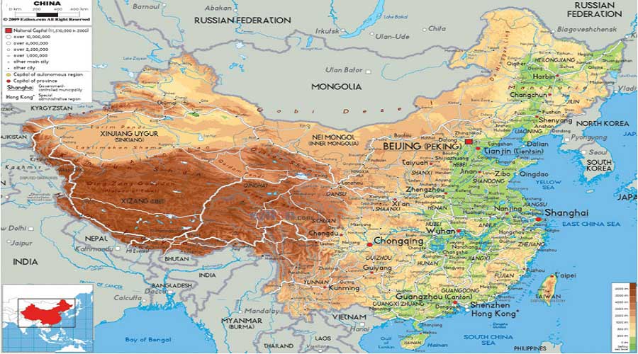 Bản đồ địa hình Trung Quốc