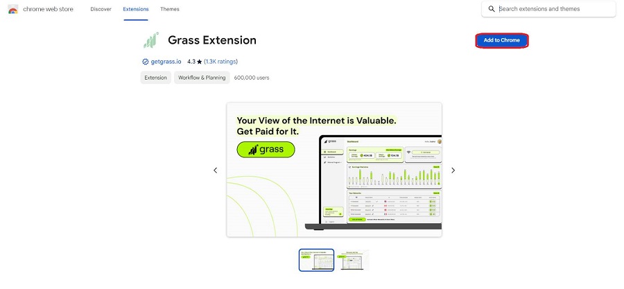 Chọn Add to Chrome để tải tiện ích Grass Extension