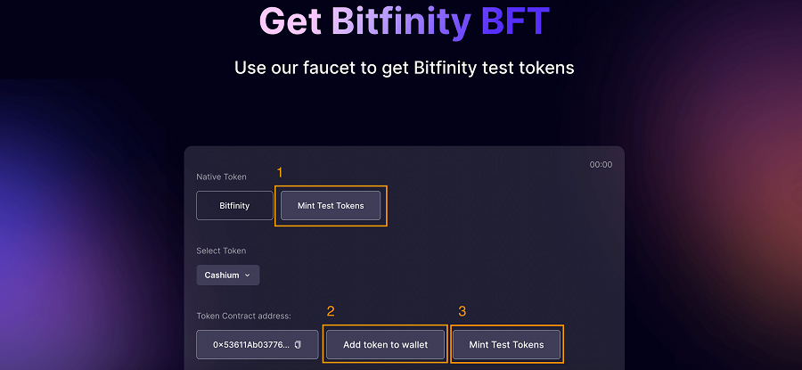 Faucet token trên Bitfinity Network