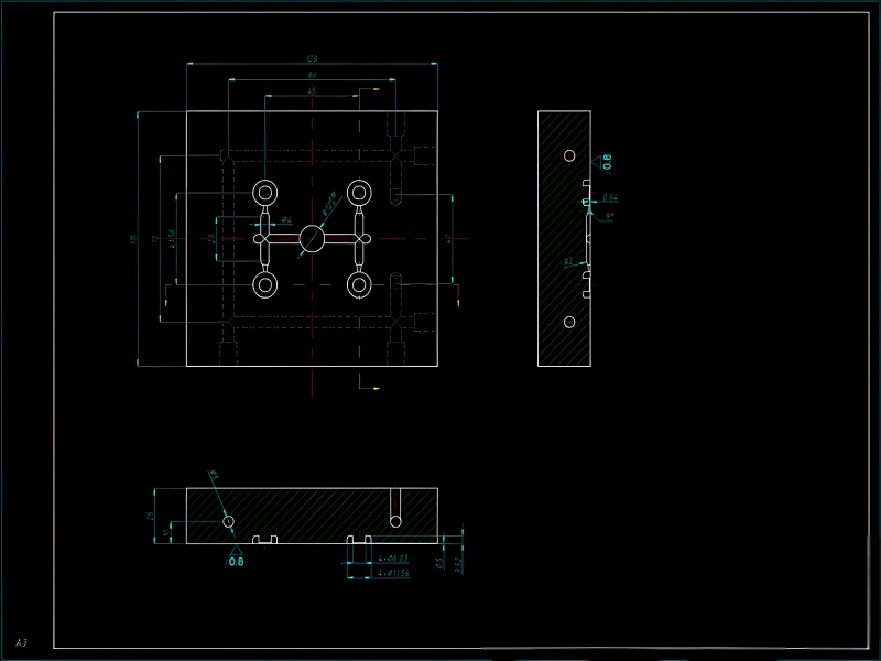 Cavity layout drawing showing multiple part arrangement in a mould