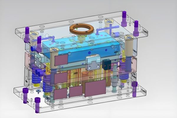 Technical drawings package showing 2D representations of 3D mold components with dimensions